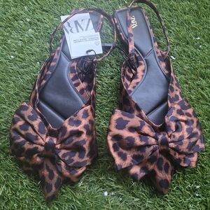 Zara Leopard Print Sandals with Bow